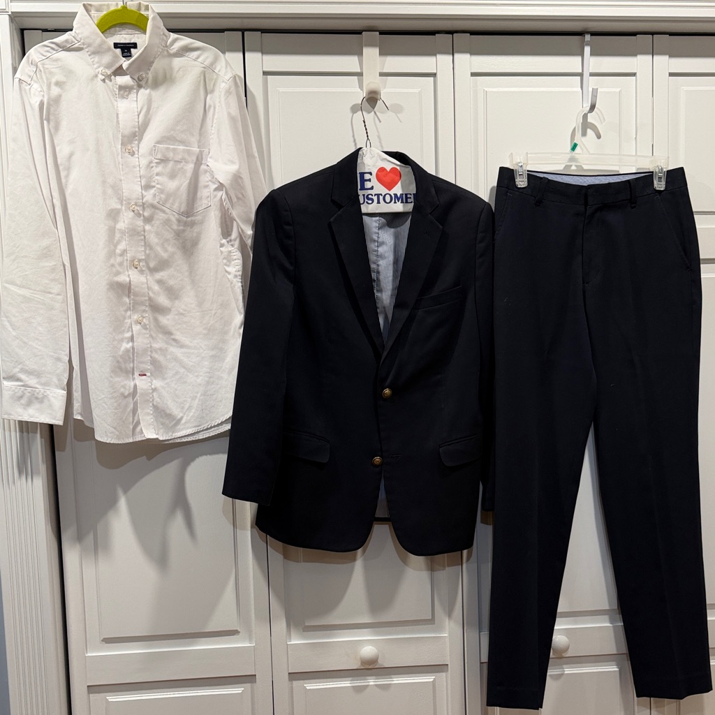 Tommy Hilfiger Boy’s Navy Two-Piece Suit Jacket & Pants With White Shirt